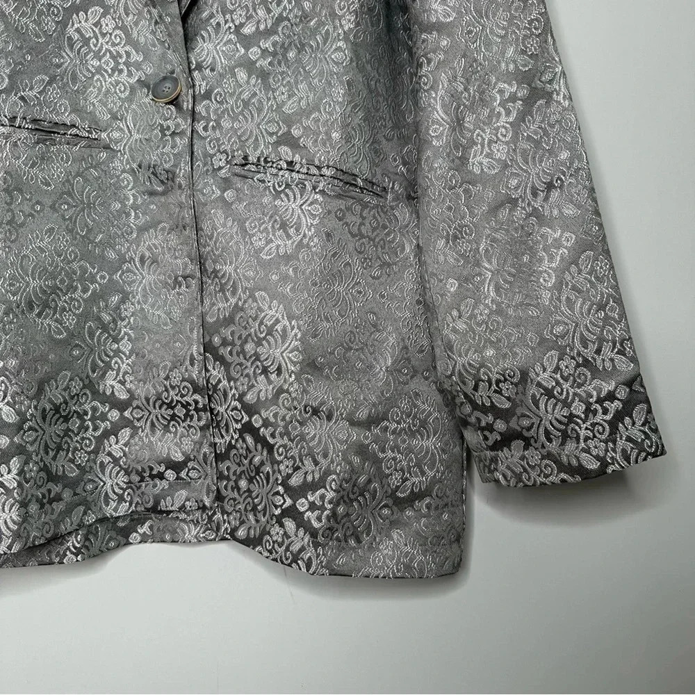 Gimmicks Buckle Silver Embroidered Damask One Button Blazer Size Large - Picture 7 of 10